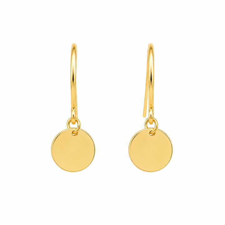 14K Yellow Gold Vermeil Coin Disc Drop Earrings