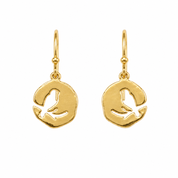 14K Yellow Gold Filled Bird on Branch Cut-Out Drop Earrings