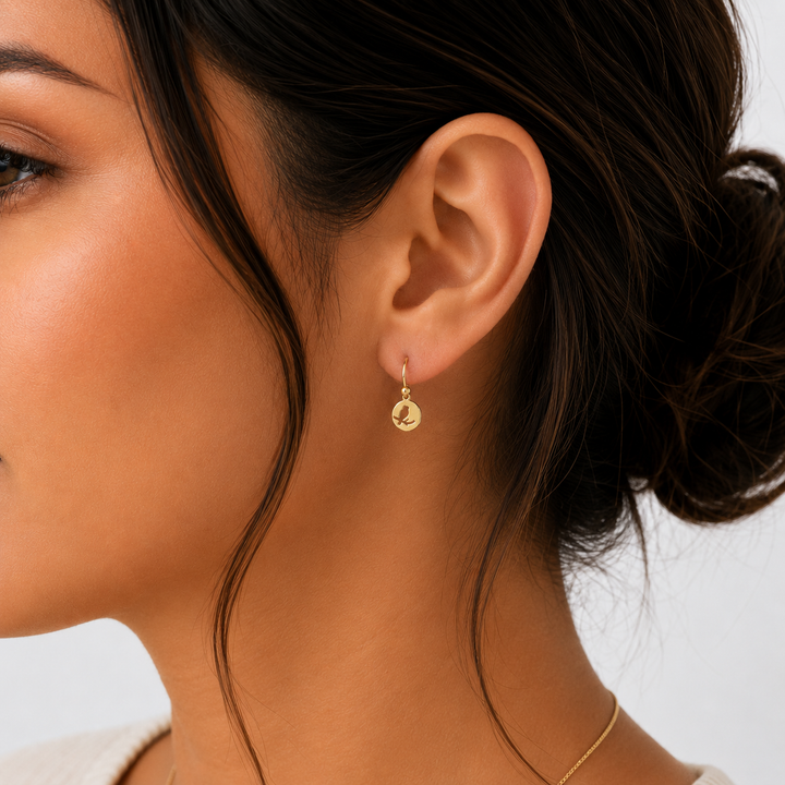 14K Yellow Gold Filled Bird on Branch Cut-Out Drop Earrings