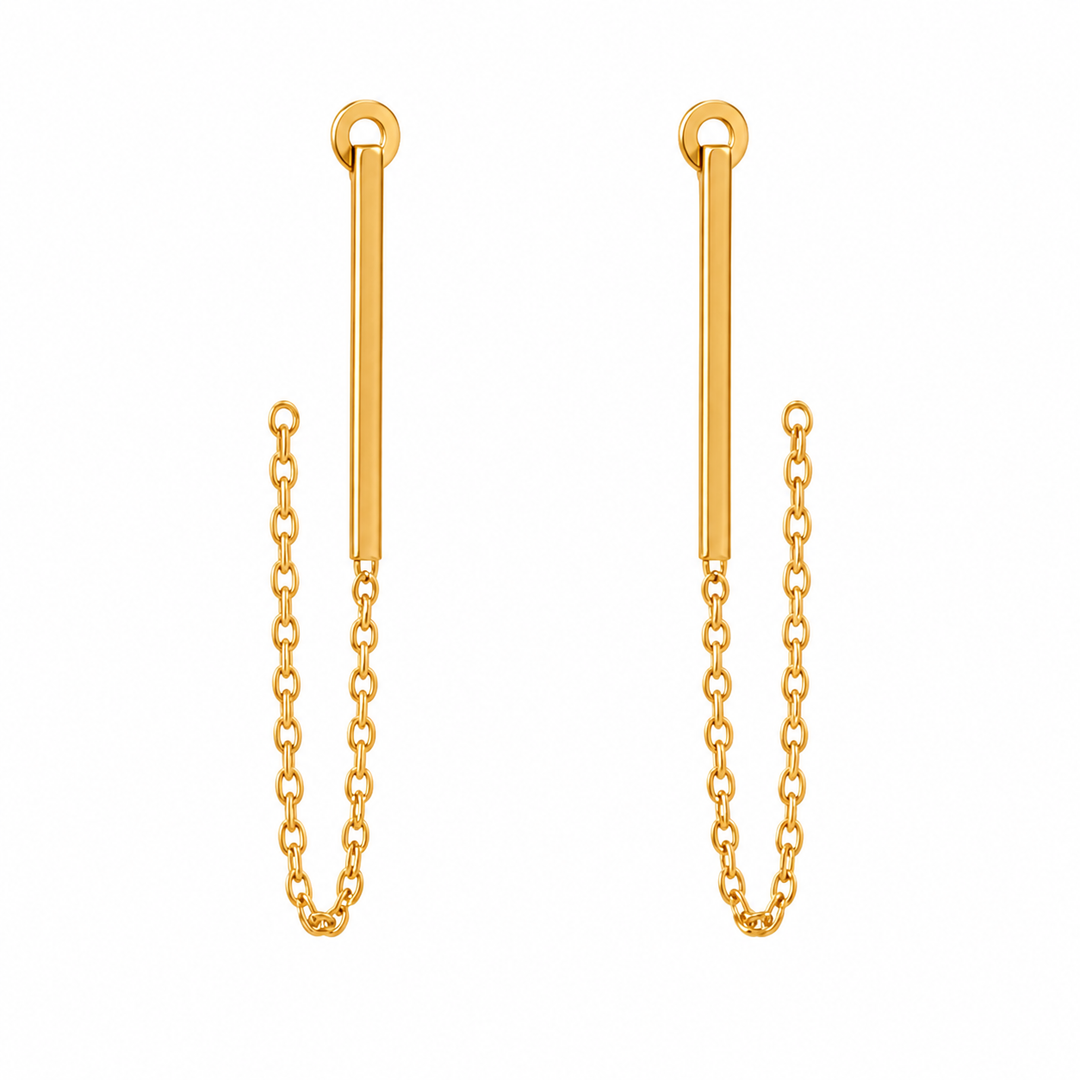 14KT Gold Vermeil Bar & Chain Earrings