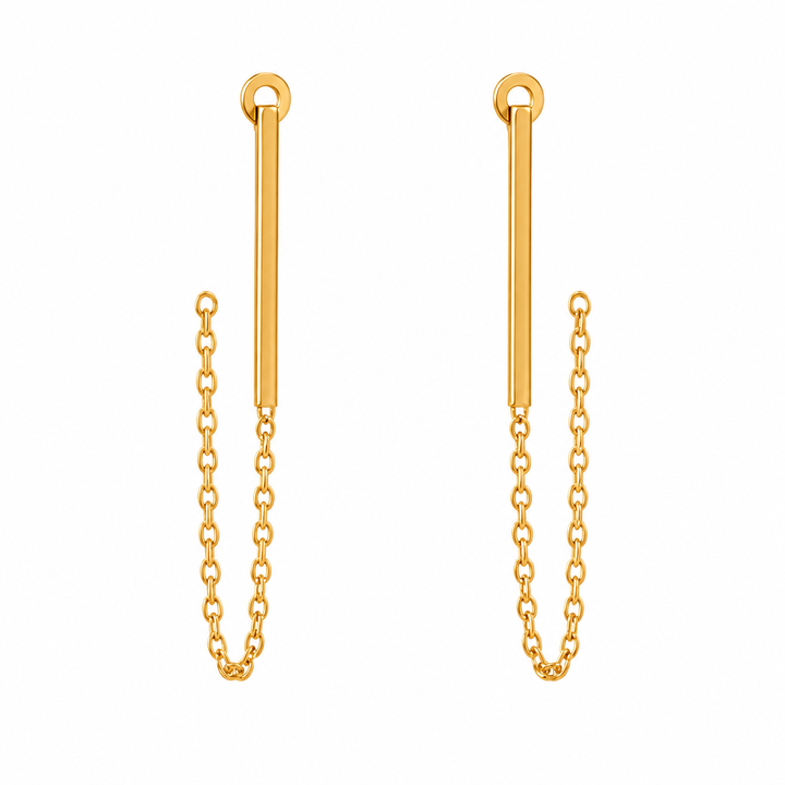 14KT Gold Vermeil Bar & Chain Earrings