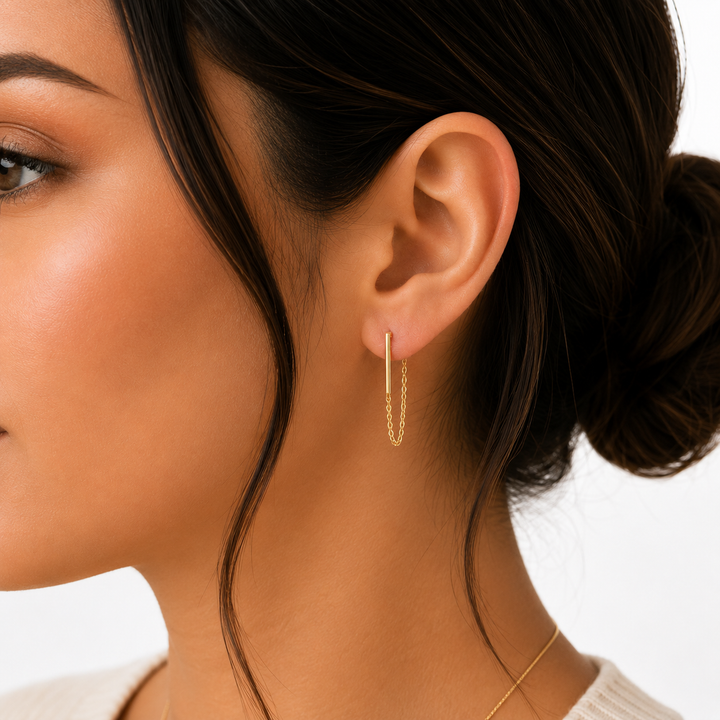 14KT Gold Vermeil Bar & Chain Earrings