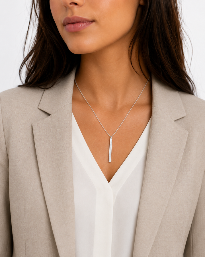 Sterling Silver Vertical Bar Pendant Necklace