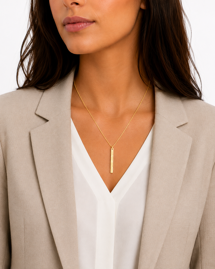14K Yellow Gold Vermeil 1" Vertical Bar Necklace