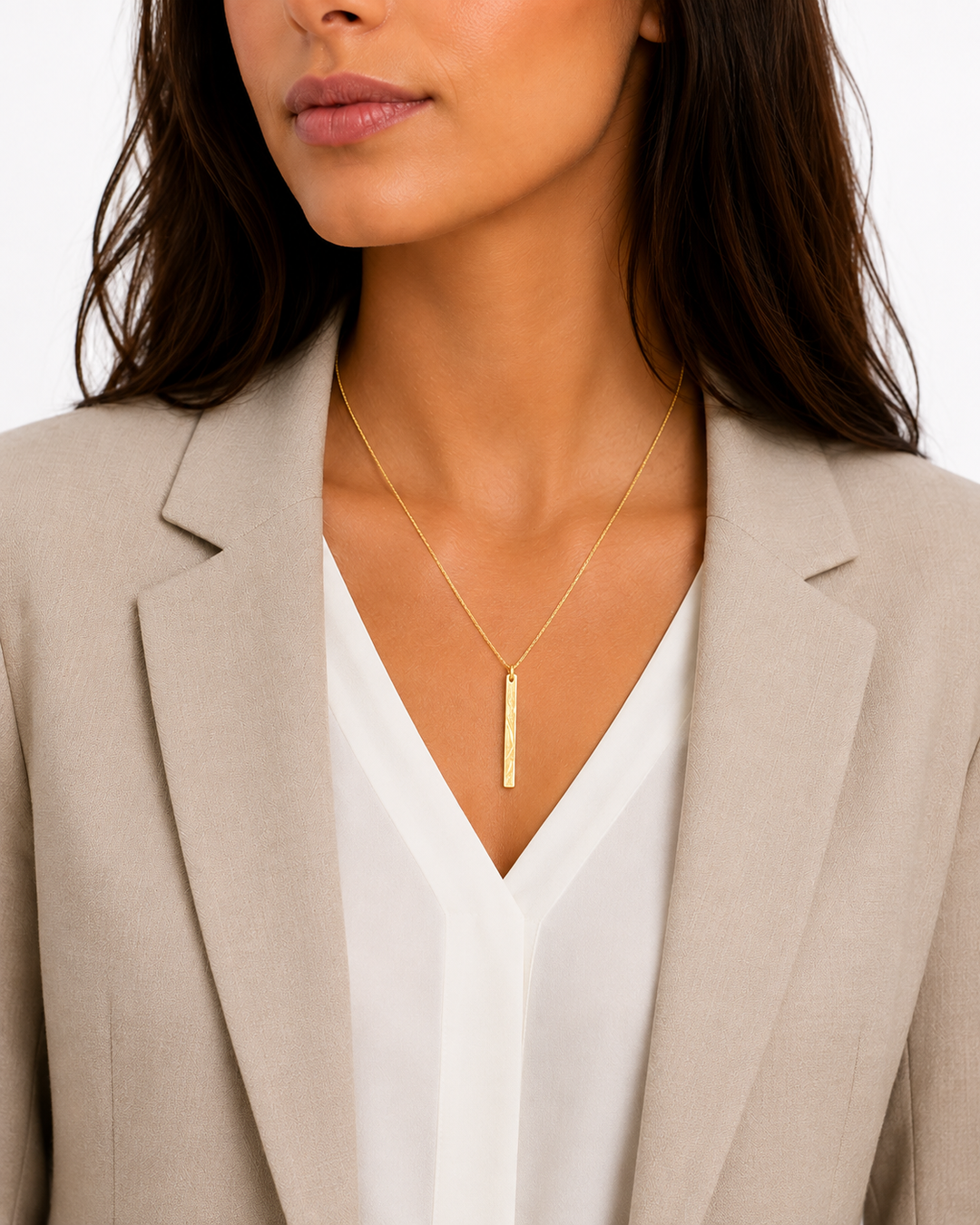 14K Yellow Gold Vermeil 1" Vertical Bar Necklace