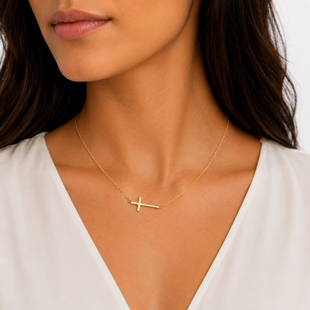 Sterling Silver Horizontal Cross Necklace