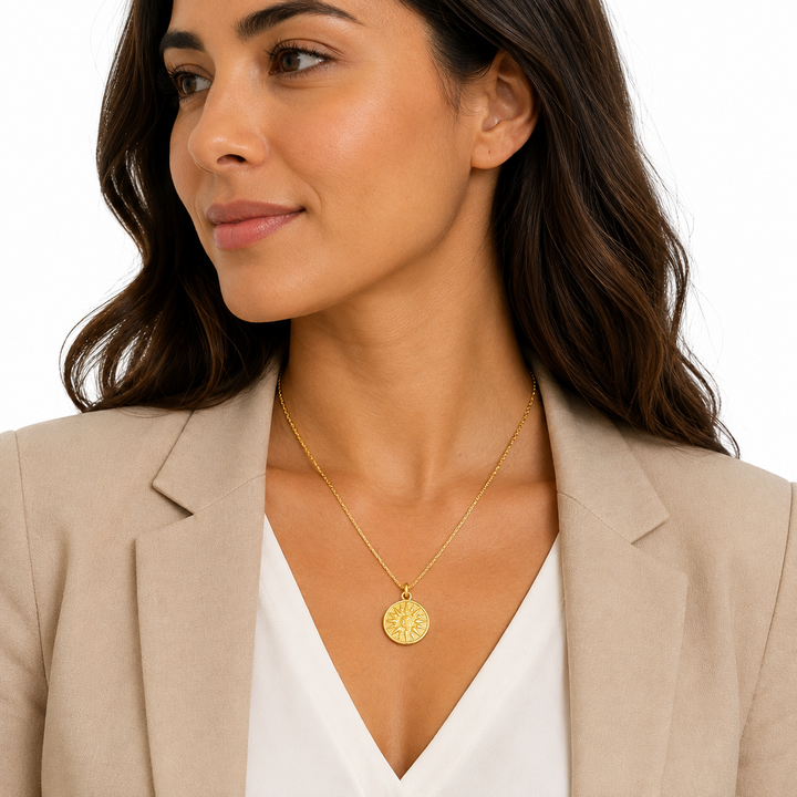 14K Yellow Gold Filled Sunburst Pendant Necklace
