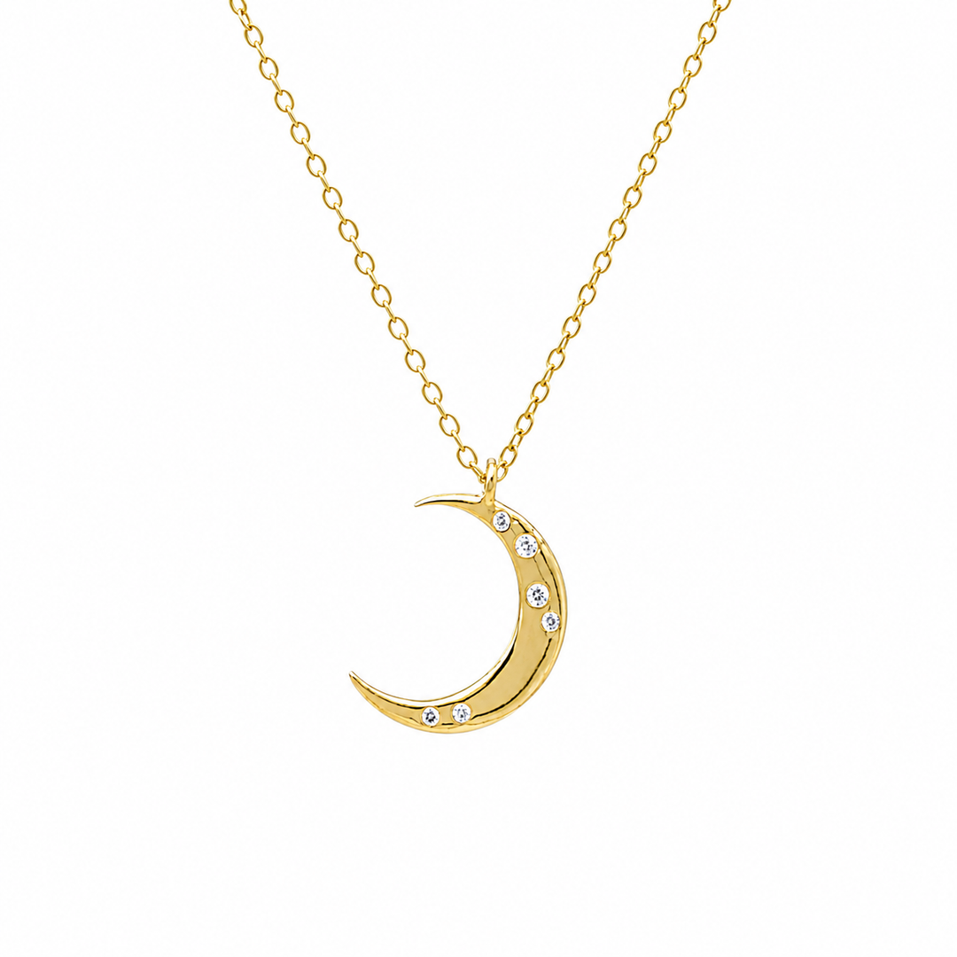 14K Yellow Gold Filled Cubic Zirconia Crescent Moon Pendant Necklace