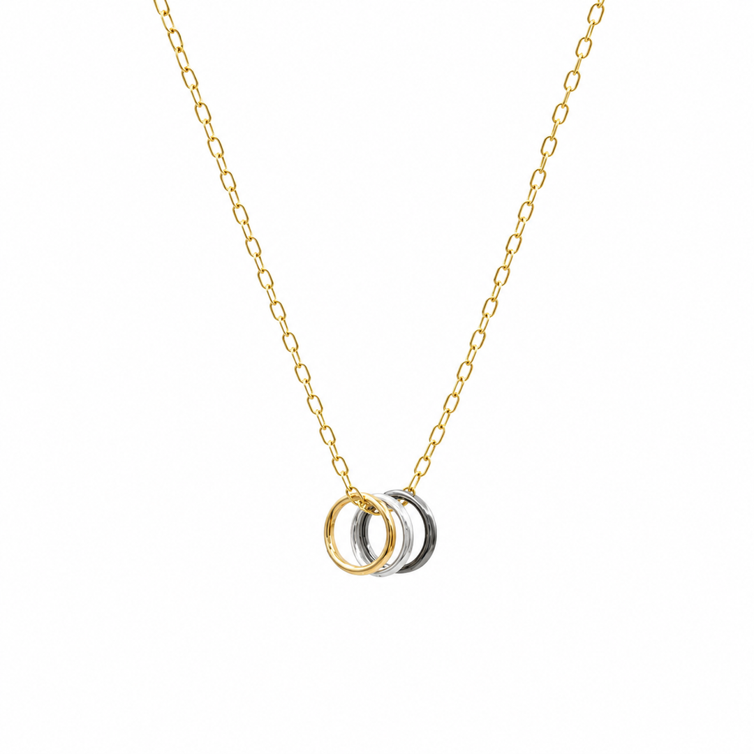 14K Yellow Gold Filled Tri-Tone Ring Necklace