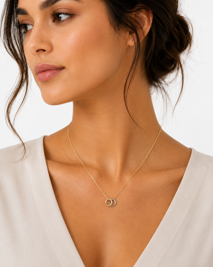 14K Yellow Gold Filled Tri-Tone Ring Necklace