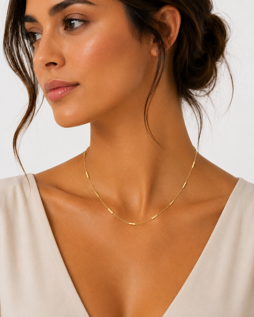 14K Yellow Gold Vermeil Dainty Bar Chain Necklace