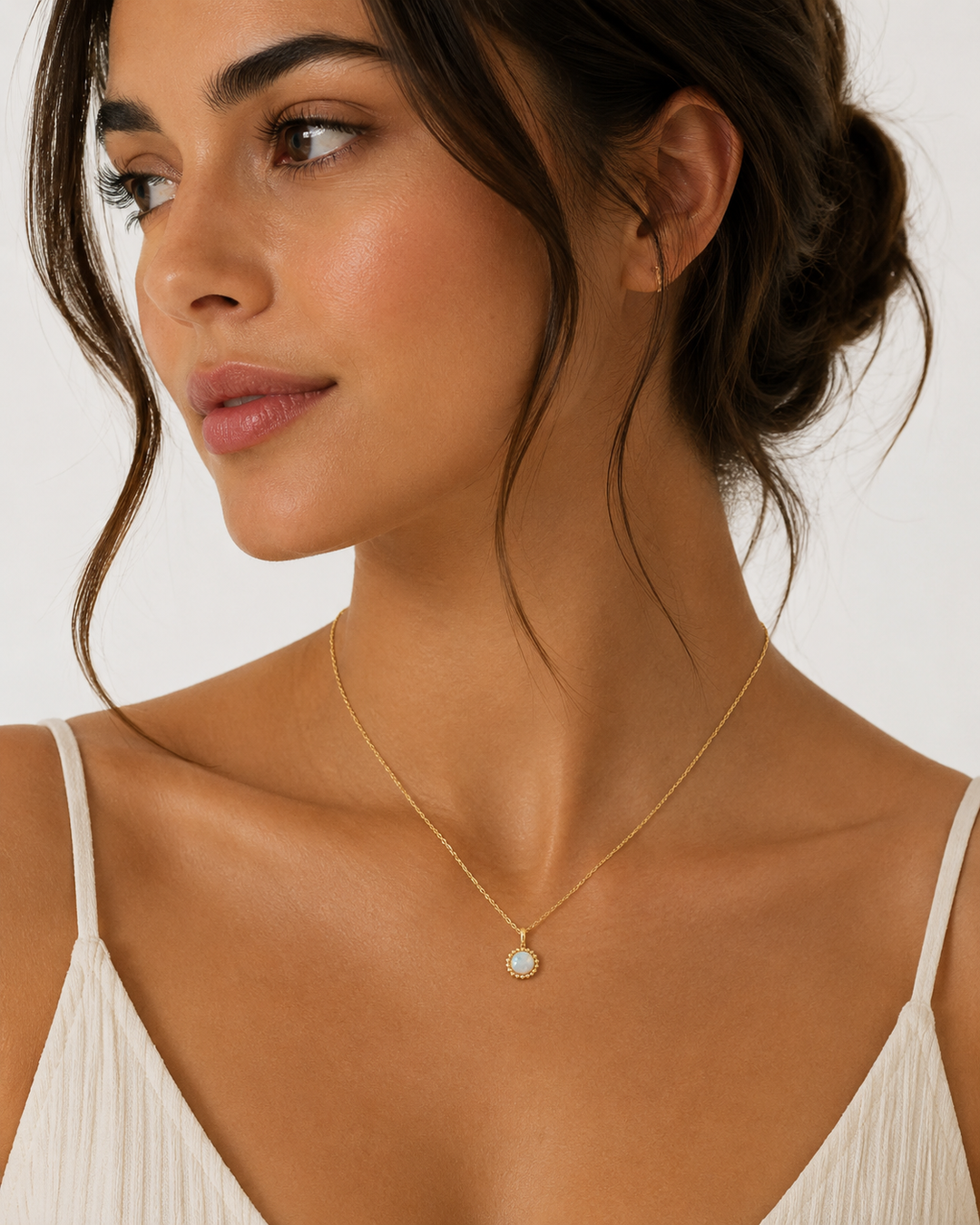 14K Yellow Gold Filled Opal Drop Necklace