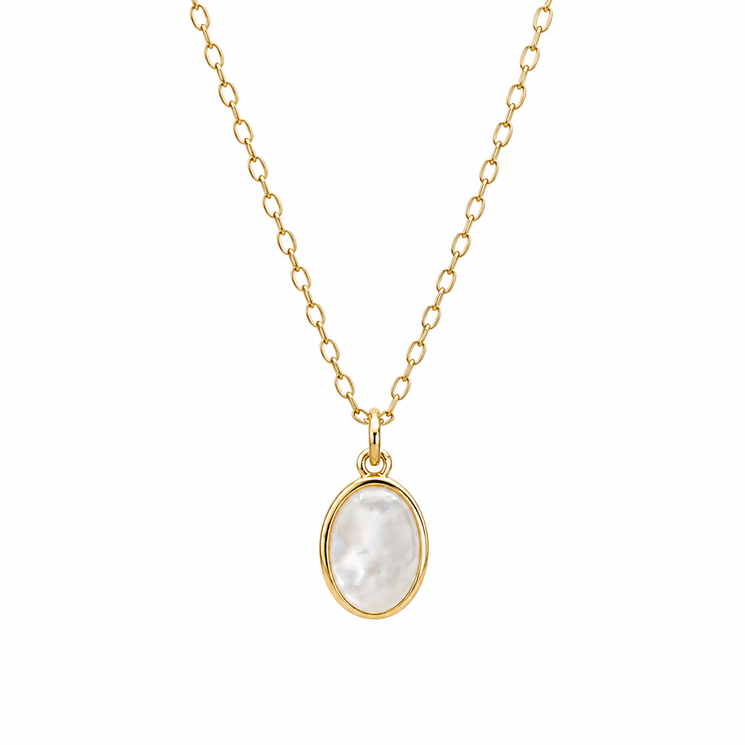 14K Yellow Gold Filled Oval Mother of Pearl Pendant Necklace