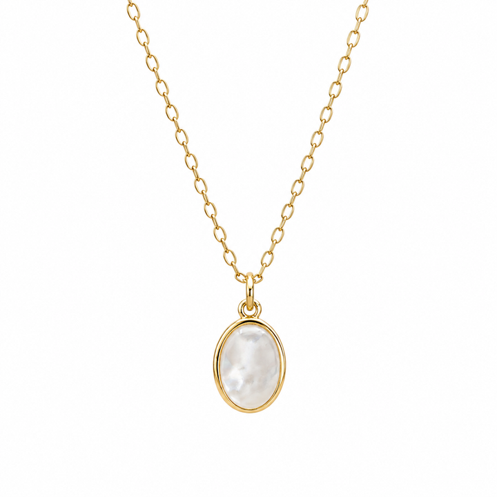 14K Yellow Gold Filled Oval Mother of Pearl Pendant Necklace