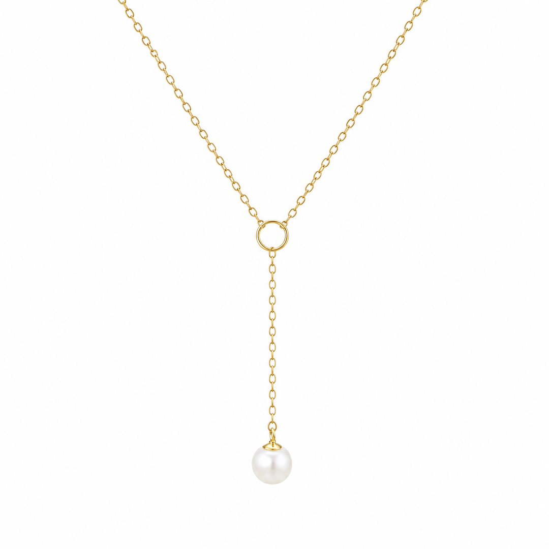 Yellow Gold Vermeil 6MM Freshwater Pearl Lariat Necklace