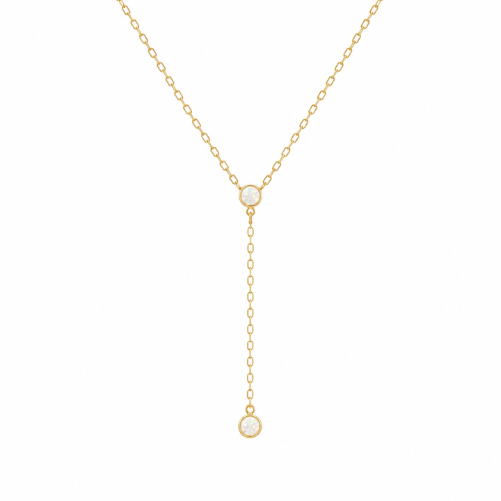 14K Yellow Gold Filled Double Opal Lariat Necklace