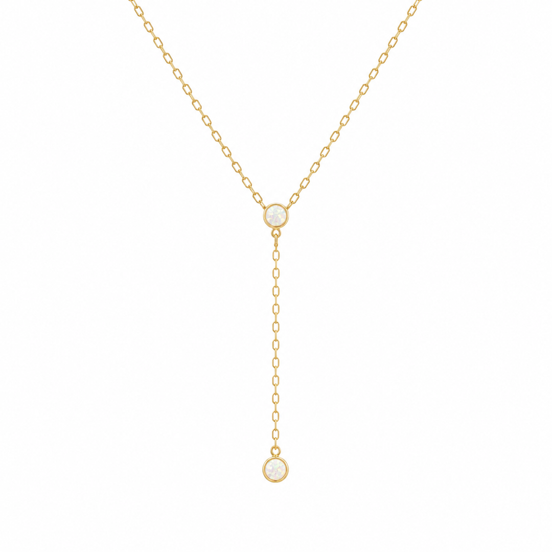 14K Yellow Gold Filled Double Opal Lariat Necklace