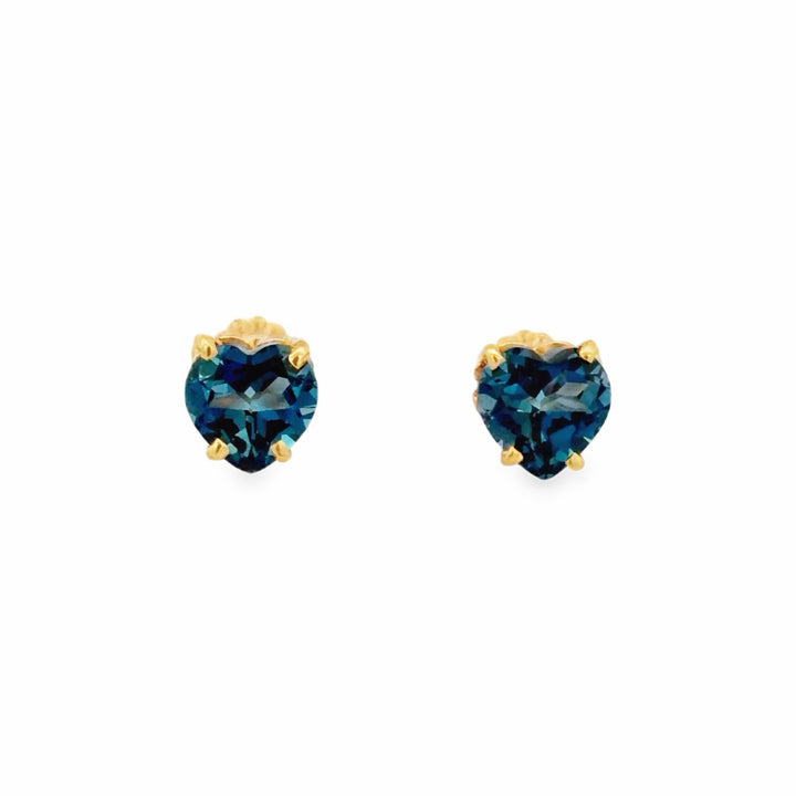 Estate 14K Yellow Gold 4.60CTW Heart-Shaped London Blue Topaz Stud Earrings