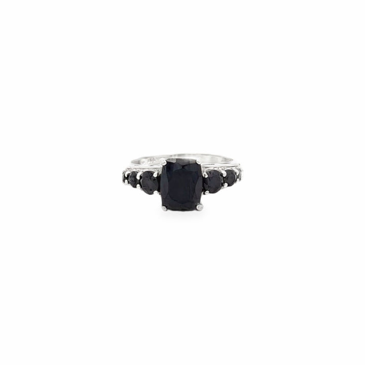 Estate Sterling Silver Seven Stone Black Onyx Ring