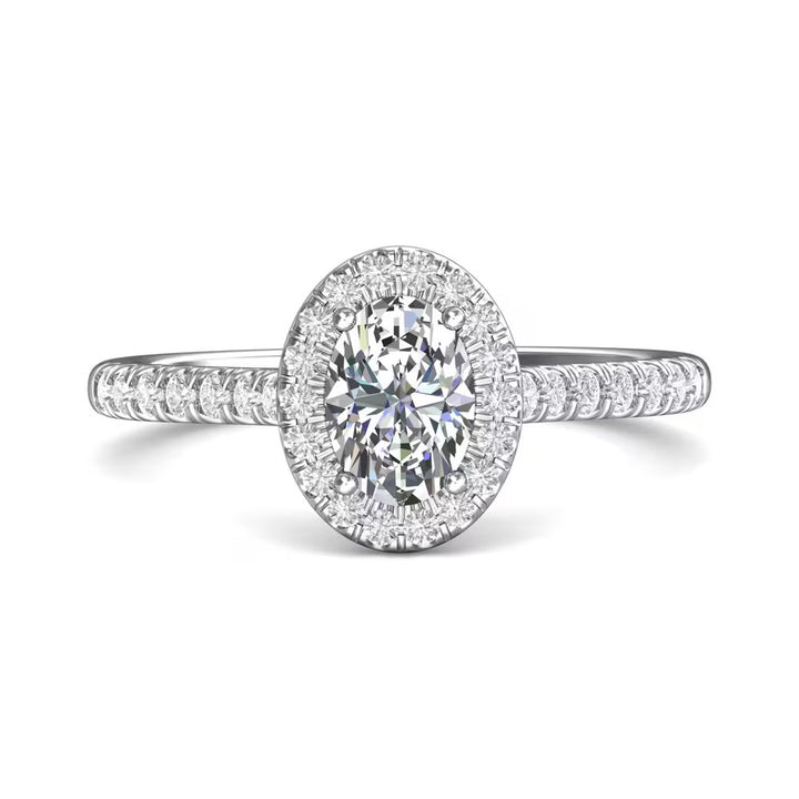 14K White Gold 1.11CTW Oval Diamond Halo Engagement Ring by Martin Flyer
