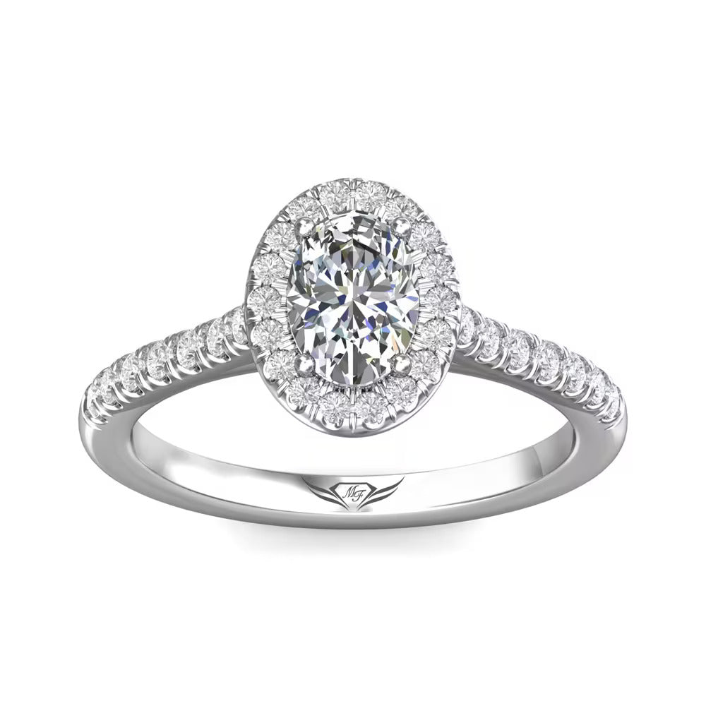 14K White Gold 1.11CTW Oval Diamond Halo Engagement Ring by Martin Flyer