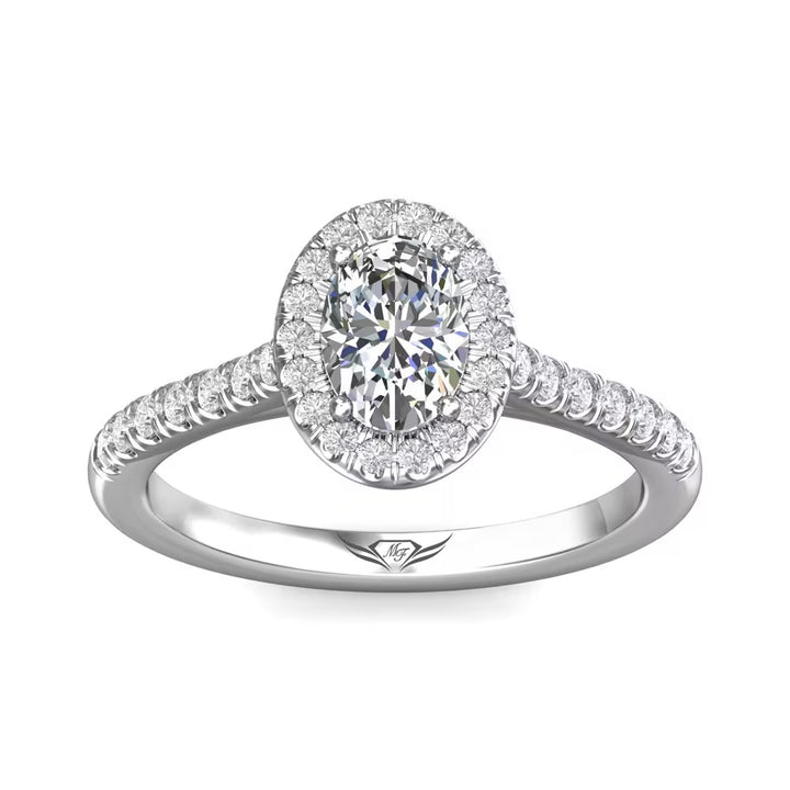 14K White Gold 1.11CTW Oval Diamond Halo Engagement Ring by Martin Flyer