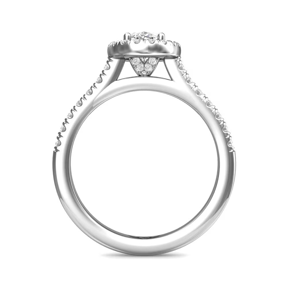 14K White Gold 1.11CTW Oval Diamond Halo Engagement Ring by Martin Flyer