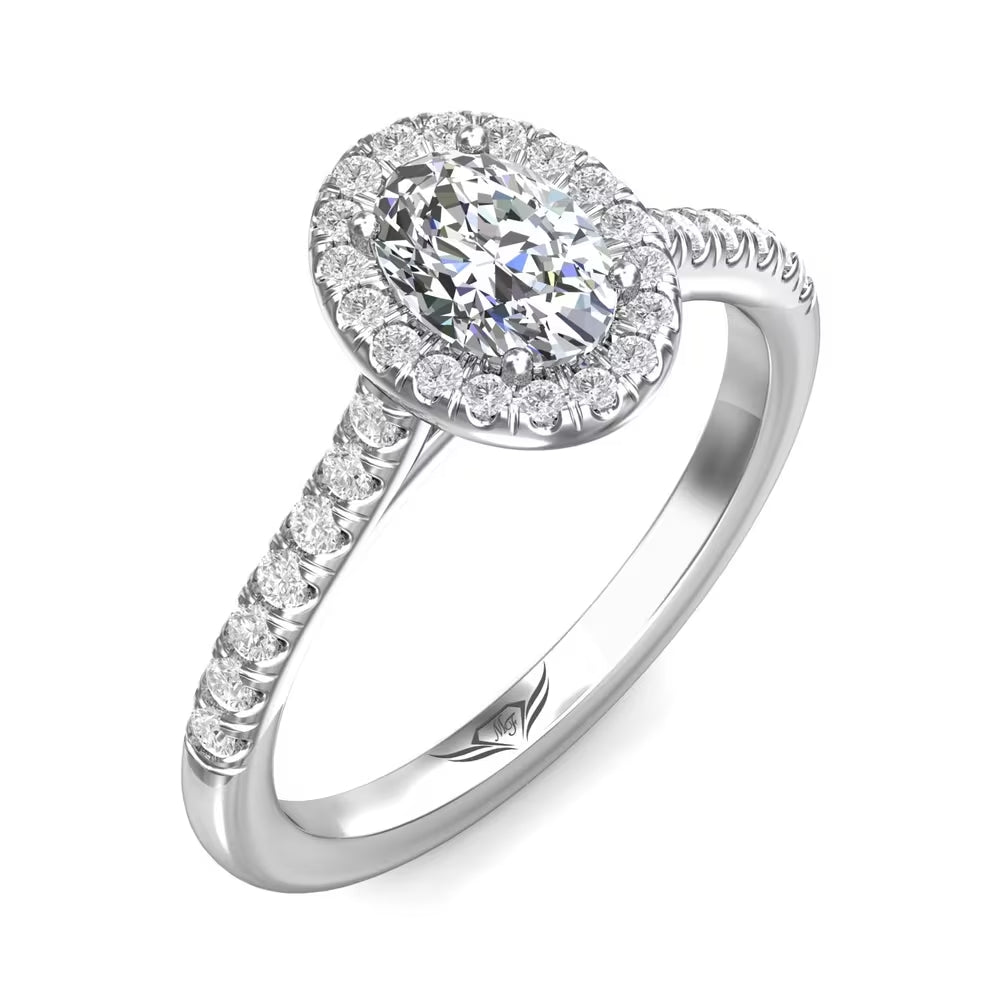 14K White Gold 1.11CTW Oval Diamond Halo Engagement Ring by Martin Flyer