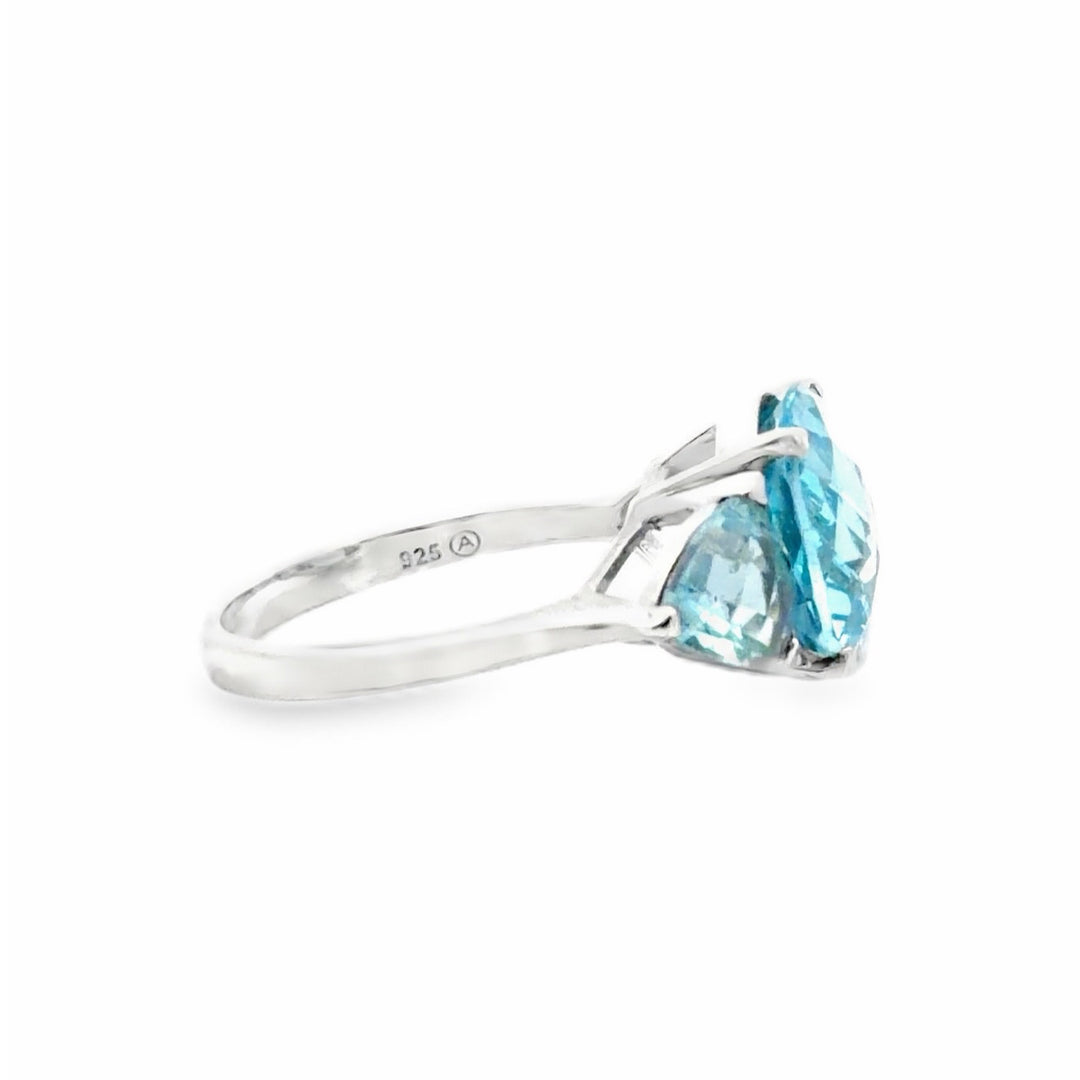 Estate Sterling Silver 12.60CTW Cushion & Trillion Blue Topaz Three Stone Ring