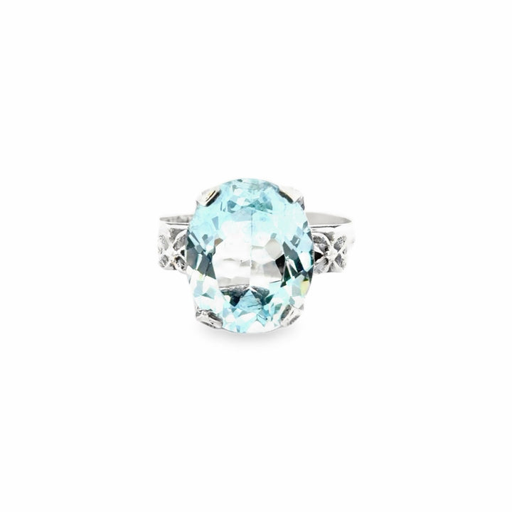 Estate Sterling Silver 6.00CTW Oval Blue Topaz Floral Ring