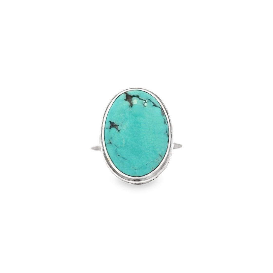 Estate Sterling Silver Oval Cabochon Turquoise Solitaire Ring