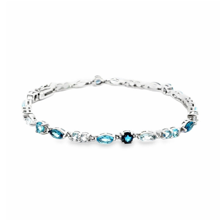 Estate Sterling Silver 7.5CTW Multi Blue Topaz Link Bracelet