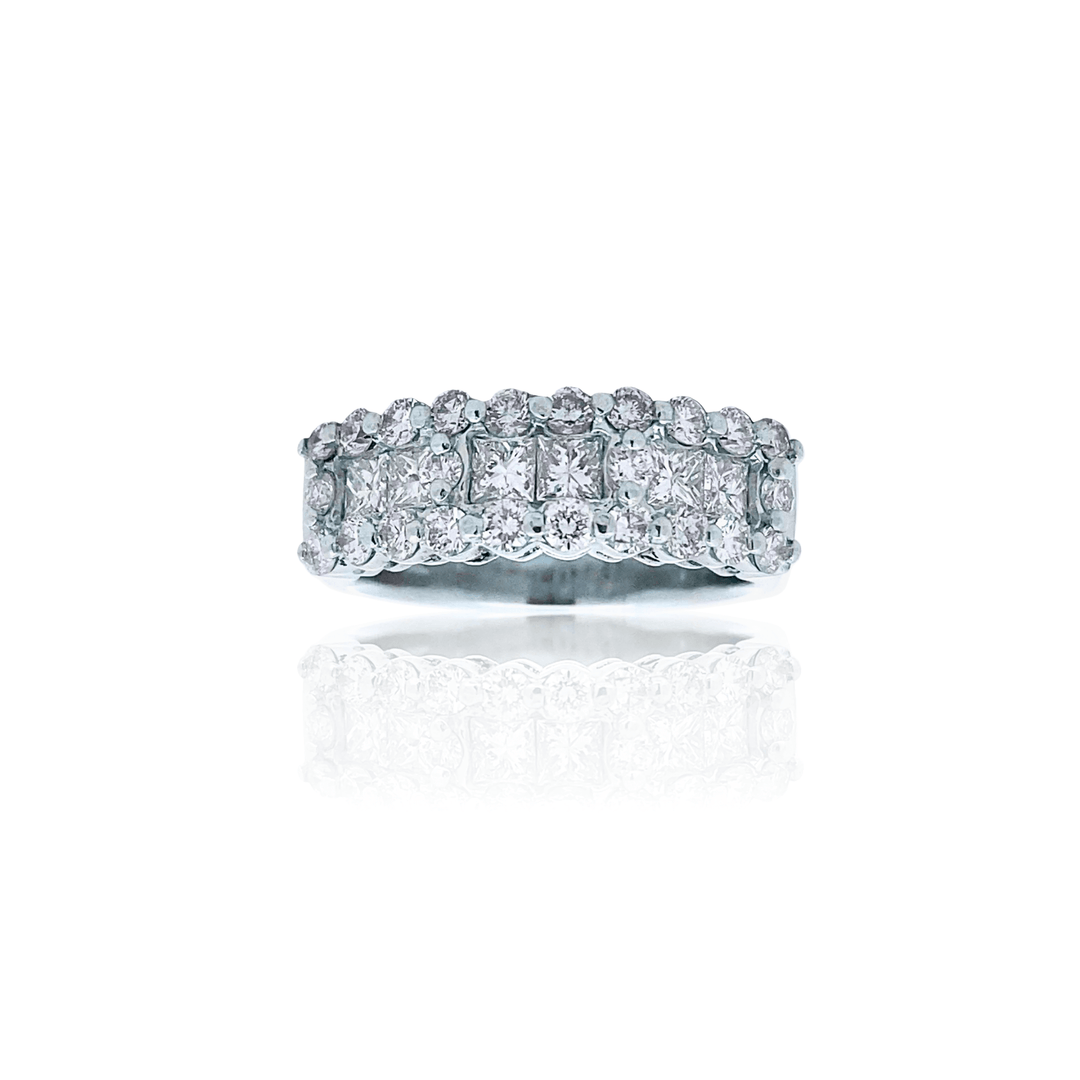 Estate Platinum 1.20CTW Princess-Cut Diamond Multi-Row Anniversary Band