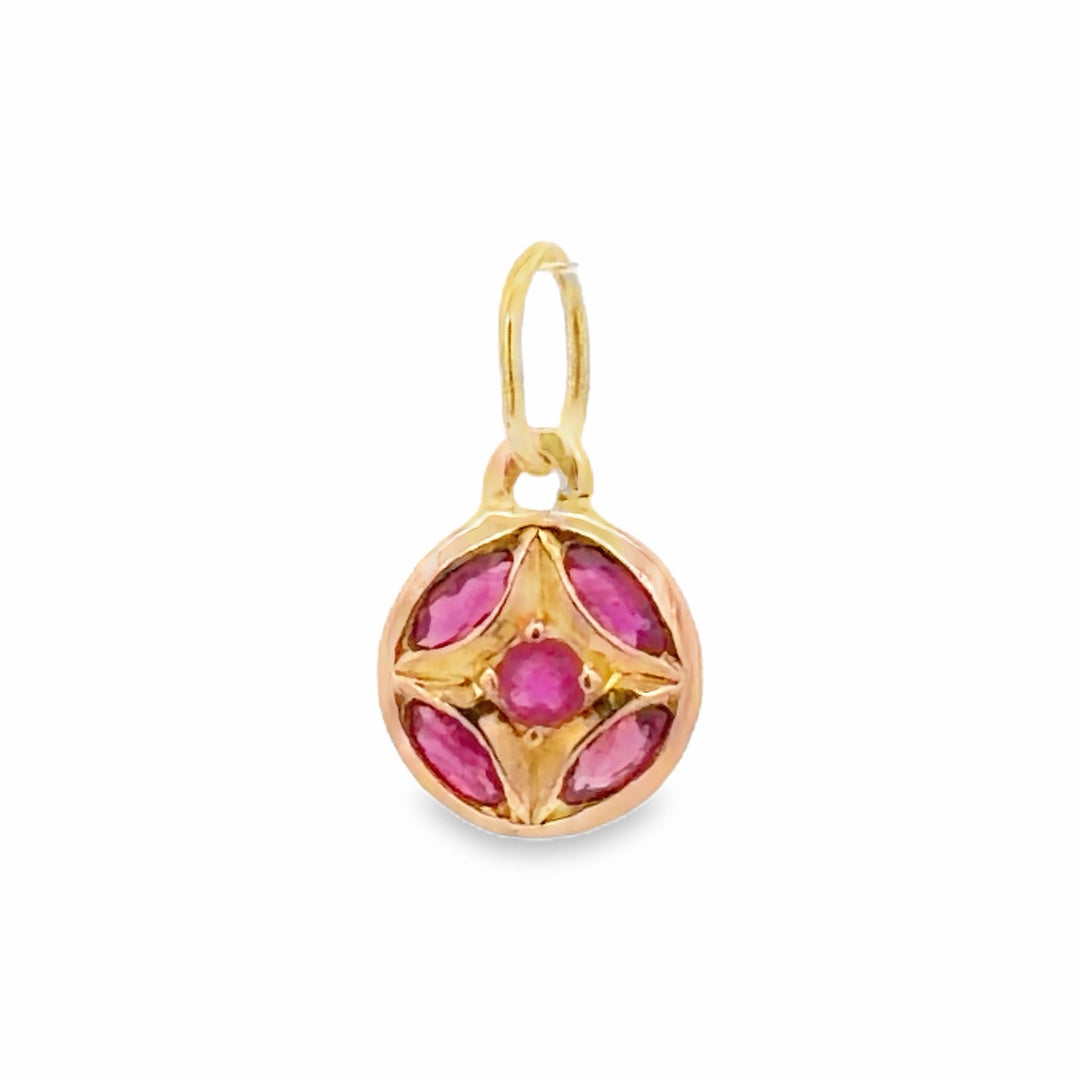 Estate 22K Yellow Gold 0.52CTW Marquise Ruby Cluster Pendant