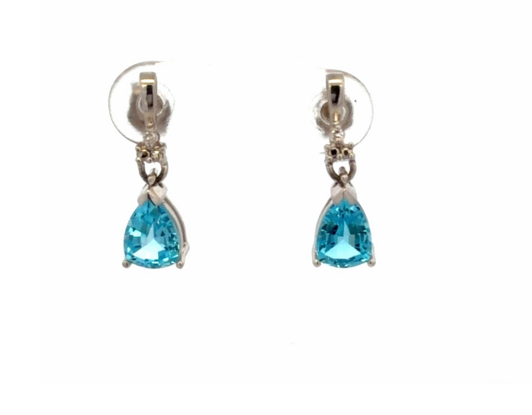 Estate 10K White Gold Blue Topaz and Diamond Dangle Earrings 1.70CT TWT