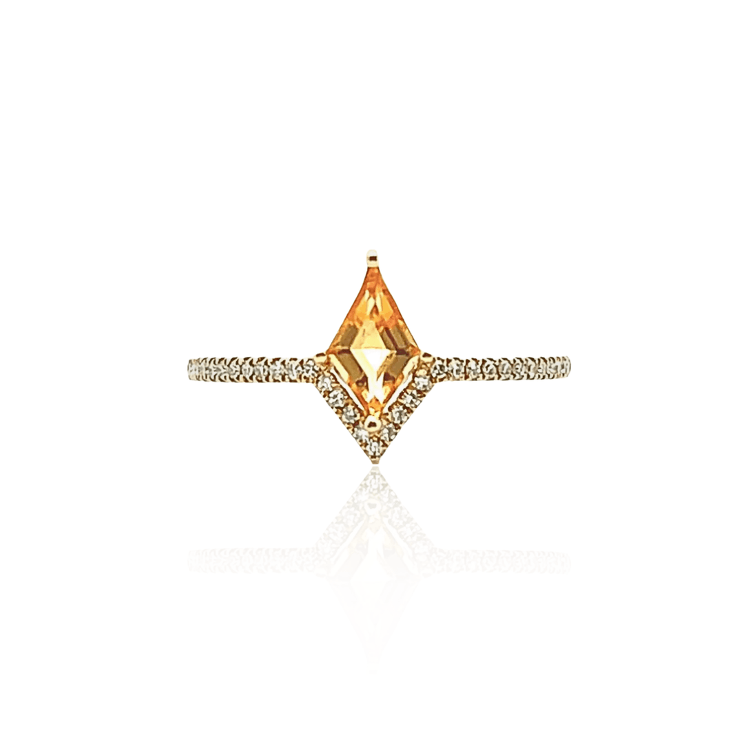 14K Yellow Gold Kite Cut Citrine & Diamond Ring