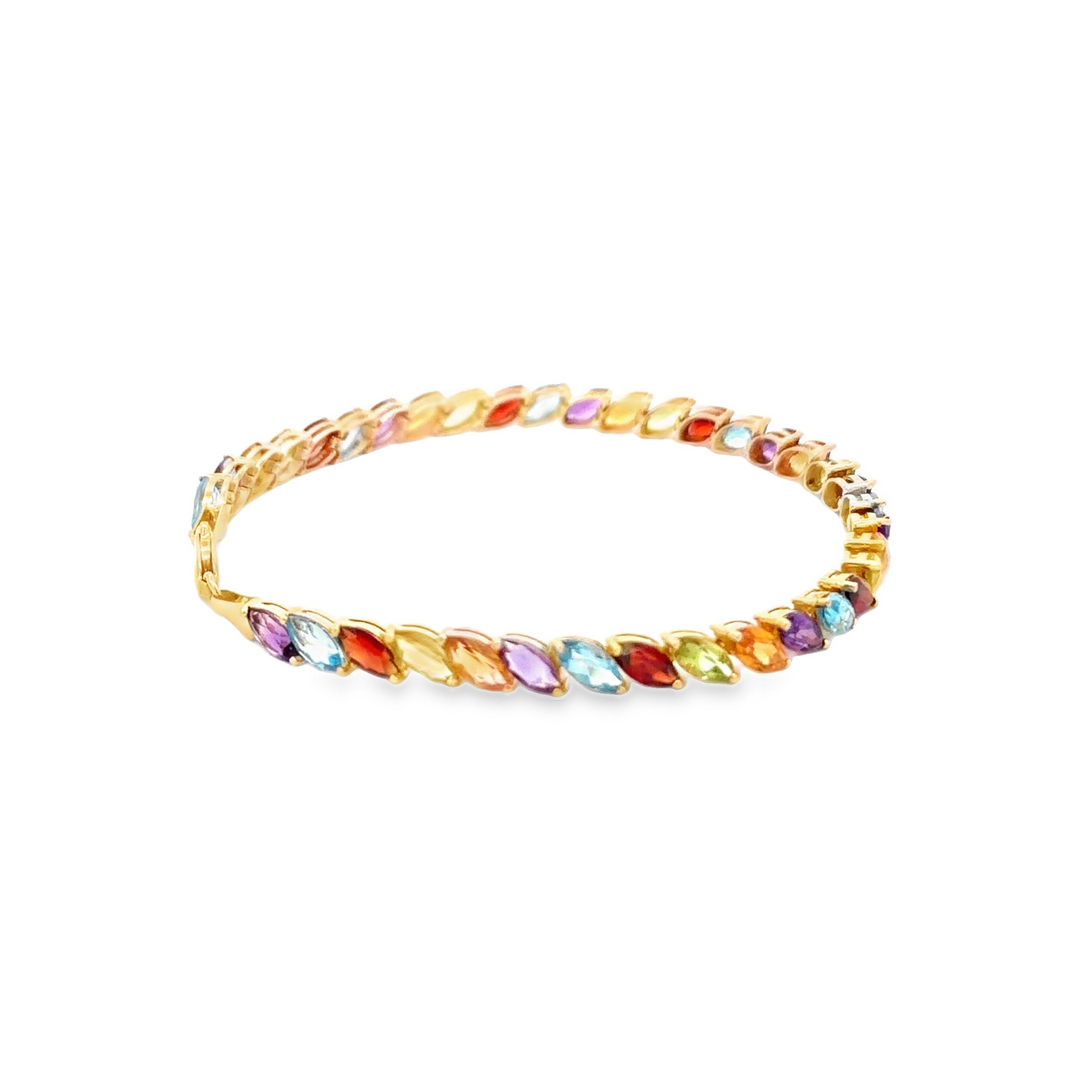 Estate 14K Yellow Gold Marquise Rainbow Gemstone Line Bracelet