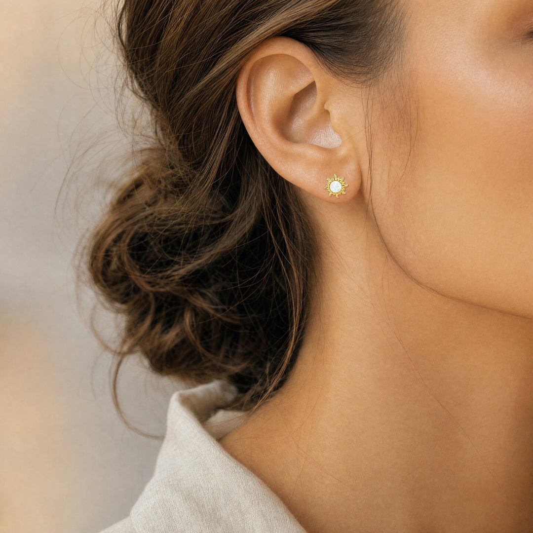 14KT Gold Filled Oval Opal Sun Studs