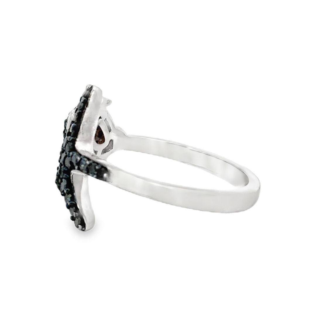 Estate Sterling Silver Turtle and Starfish Irradiated Blue Diamond Ring