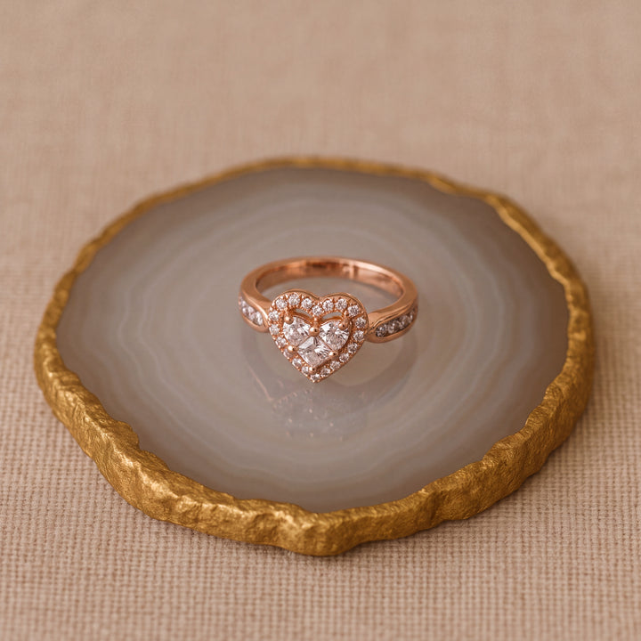 Estate 14K Rose Gold 0.67CTW Diamond Heart Halo Ring
