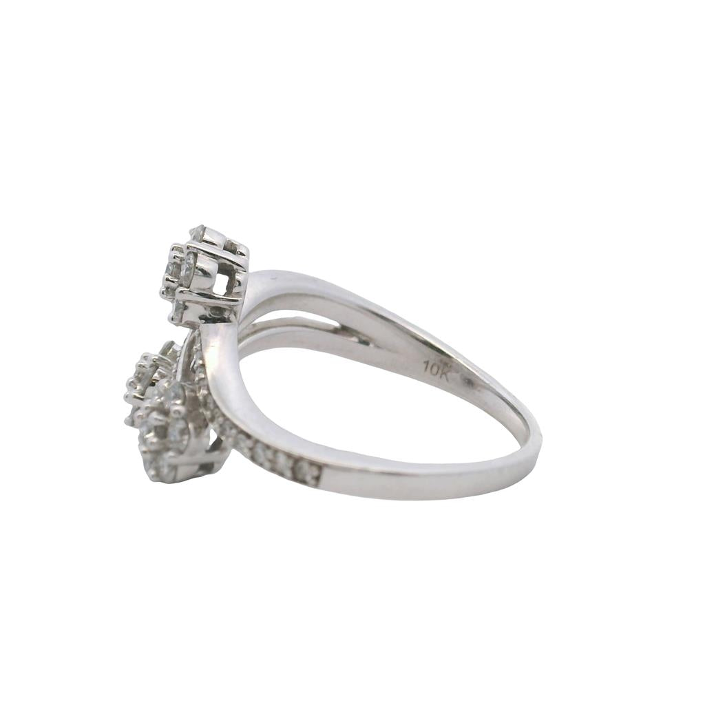 Estate 10K White Gold Contemporary Diamond Floral Ring