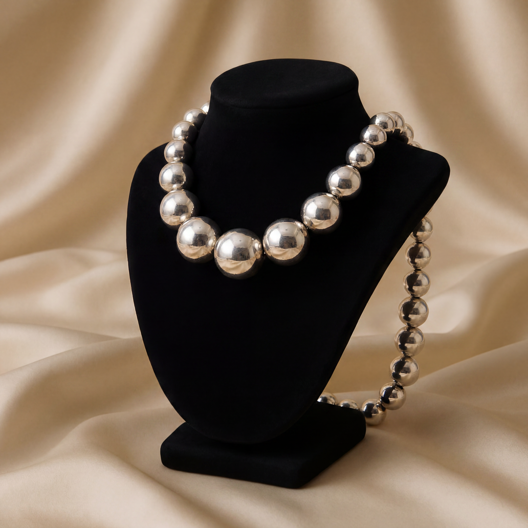 Estate Sterling Silver Graduated Bead Necklace
