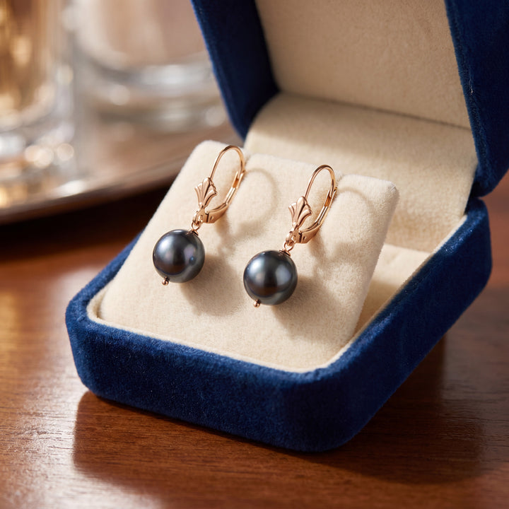 Estate 14K Yellow Gold Grey Cultured Pearl Drop Earrings