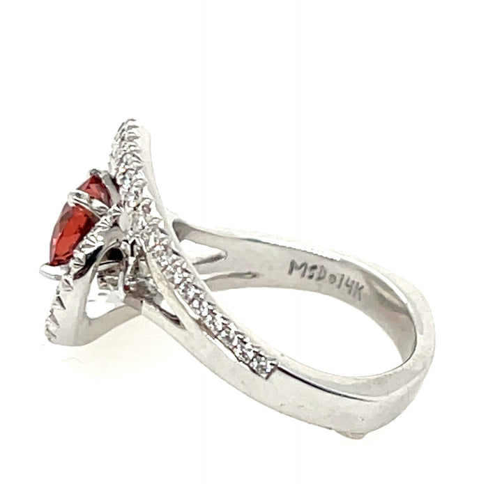 Estate 14K White Gold Round Spesssartine Garnet & Diamond Bypass Ring by Mark Schneider