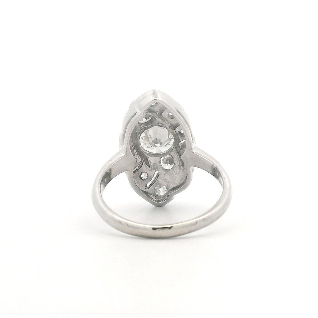 Estate 14K White Gold Art Deco Navette Diamond Ring - 1.33 CTW 1950's Vintage