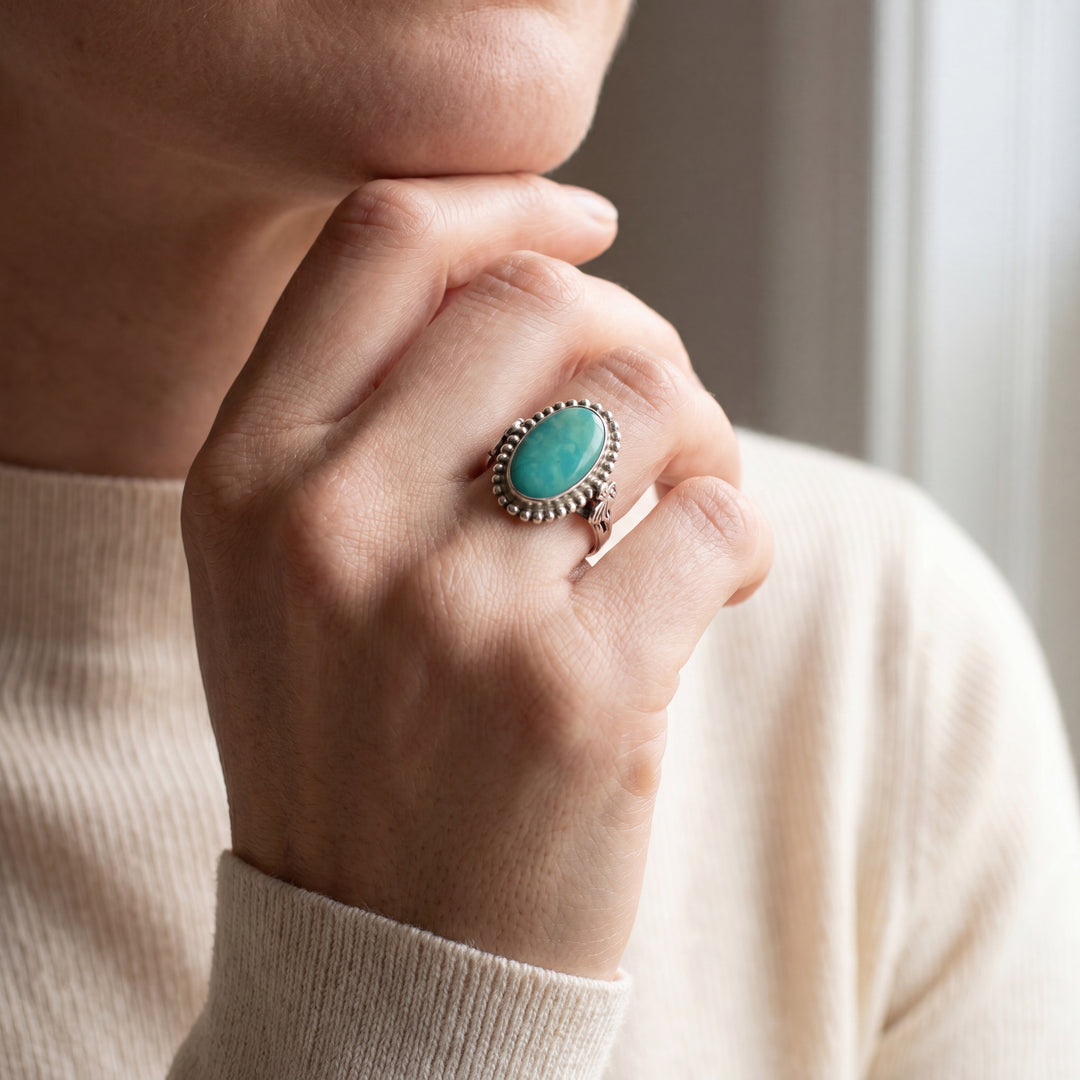 Estate Sterling Silver Oval Cabochon Variscite Ring