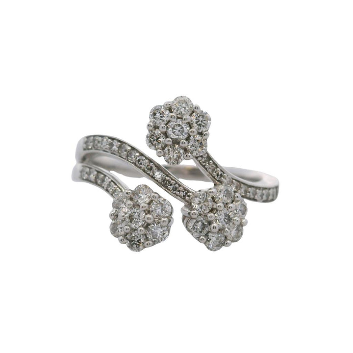 Estate 10K White Gold Contemporary Diamond Floral Ring