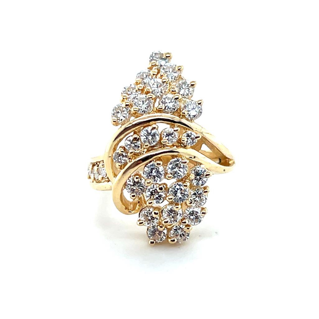 Estate 14K Yellow Gold Diamond Cluster Ring - 1980s Cocktail Design