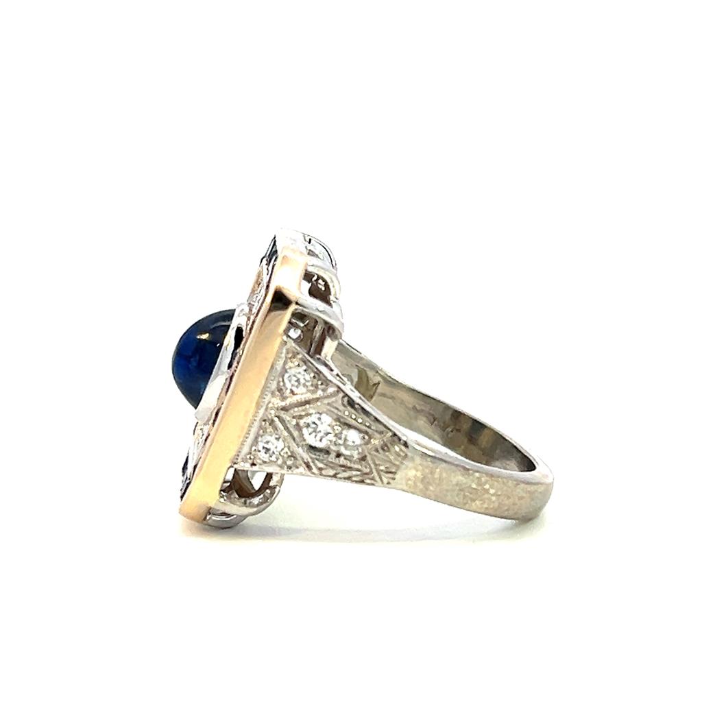 Estate Platinum & 18K Gold Oval Blue Sapphire & Diamond Halo Ring