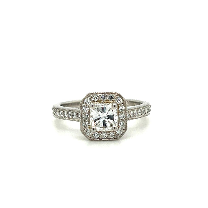 Estate Platinum 1.03ctw Radiant Cut Diamond Halo Engagement Ring